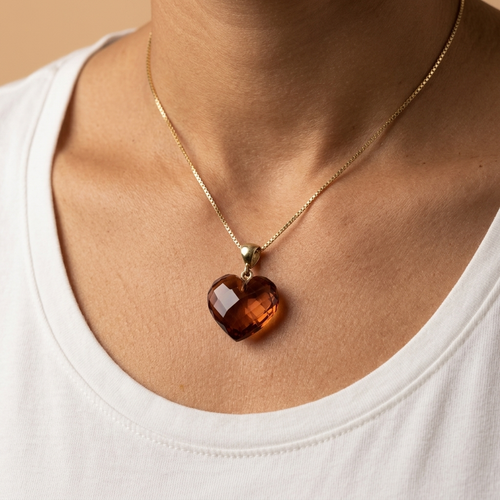 Faceted Amber Heart Pendant with Gold-Plated Bail