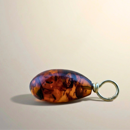 Dunkler Cognac Tropfenanhänger mit 14 kt Goldfassung