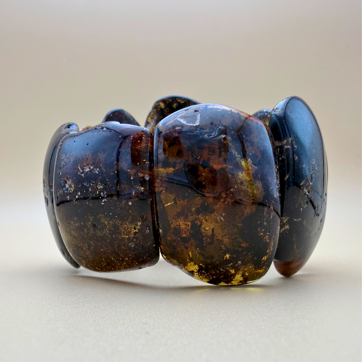 Large Moss Amber Bracelet, One of a Kind
