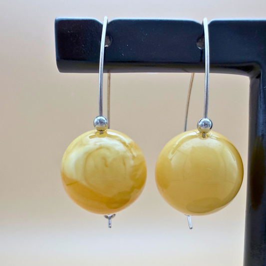No. 3 Milky Yellow Amber Earrings, Large, One of a Kind