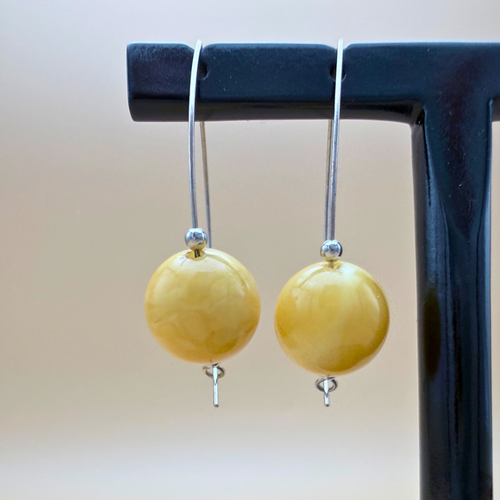 No. 3 long Milky Yellow Amber Earrings, One of a Kind