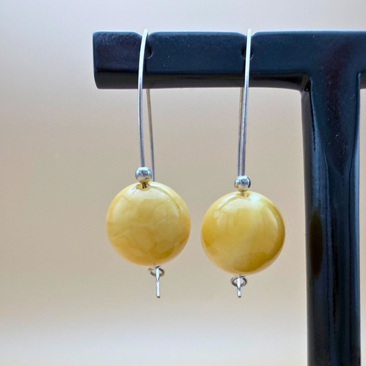 No. 3 long Milky Yellow Amber Earrings, One of a Kind
