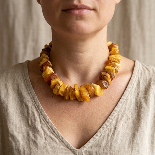 Rustic Milky amber necklace