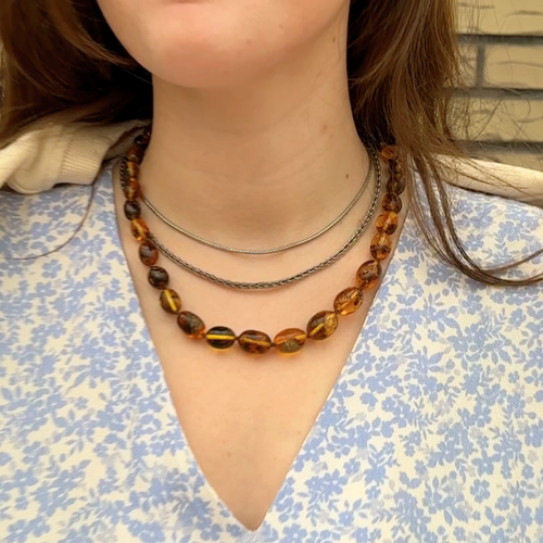 Mosslight Amber Necklace Oval