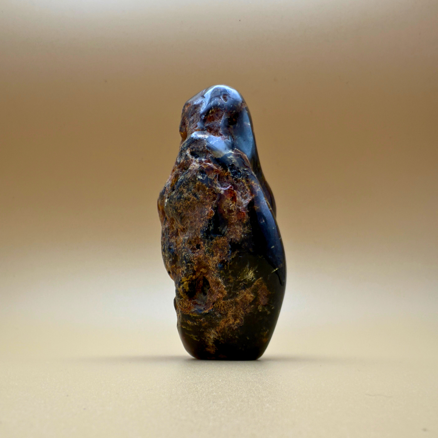 Sculptural Amber Form – Dark Green-Black with Plant Inclusions