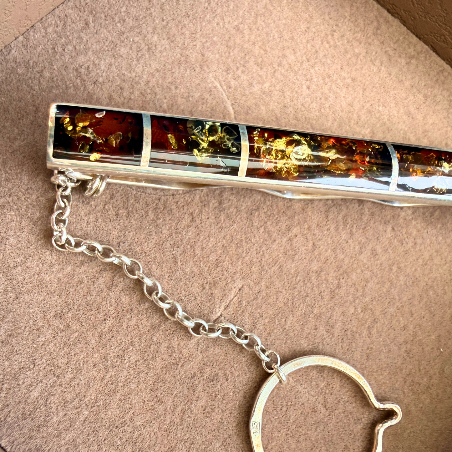 Amber Inlay Tie Clip – Sterling Silver