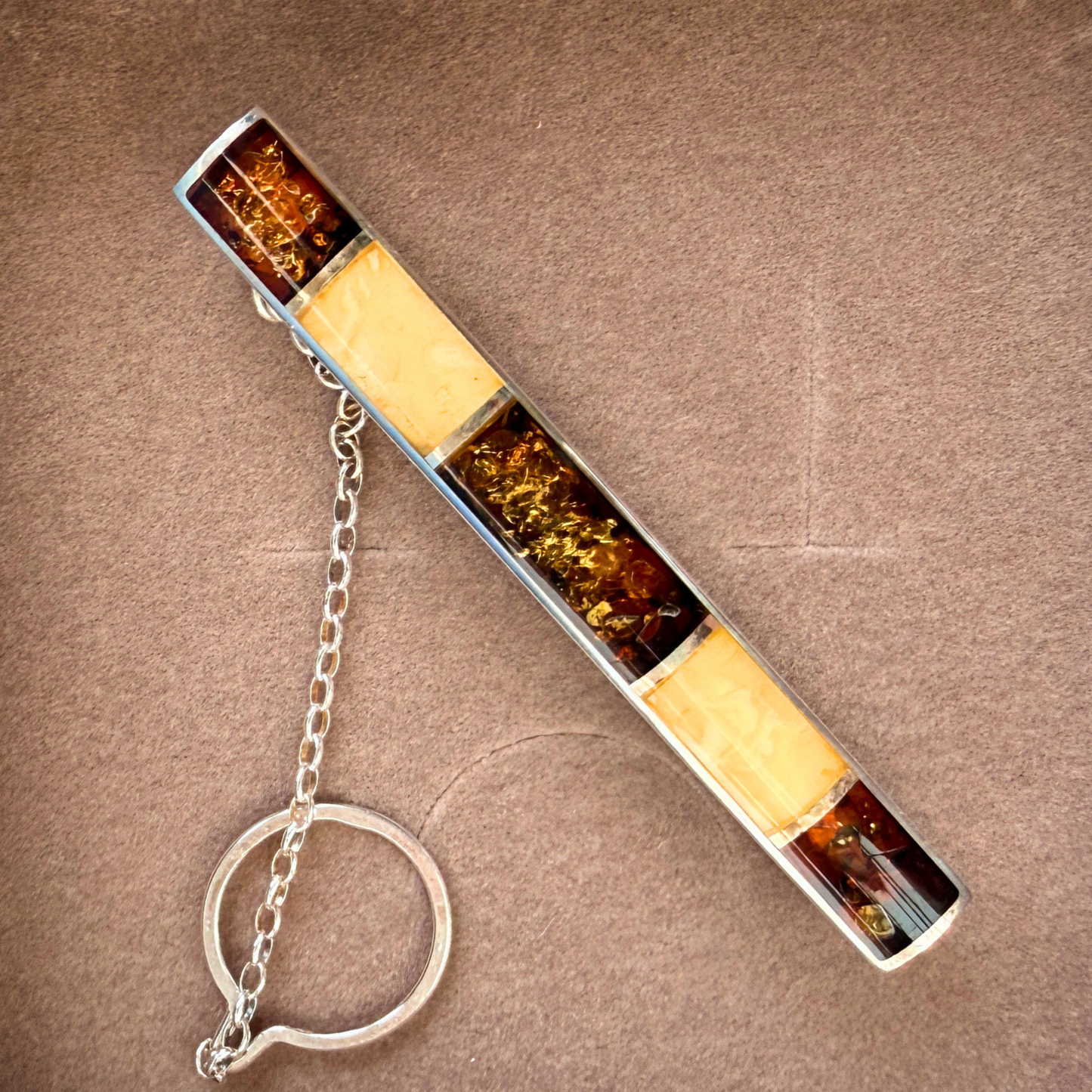 Amber Inlay Tie Clip – Sterling Silver