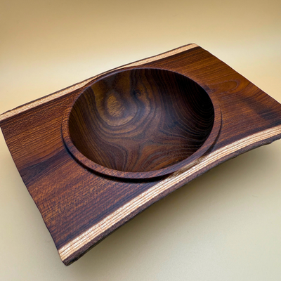 Laburnum Wood Bowl with Raw Edges and Square Rim