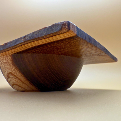 Laburnum Wood Bowl with Raw Edges and Square Rim