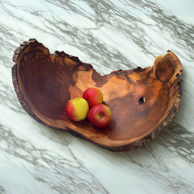 Large Glossy Leaf Bird Cherry Bowl with Bark Edge
