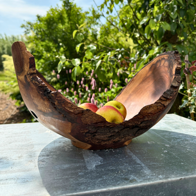 Large Glossy Leaf Bird Cherry Bowl with Bark Edge