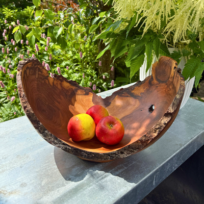 Large Glossy Leaf Bird Cherry Bowl with Bark Edge