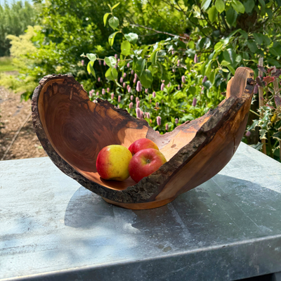 Large Glossy Leaf Bird Cherry Bowl with Bark Edge